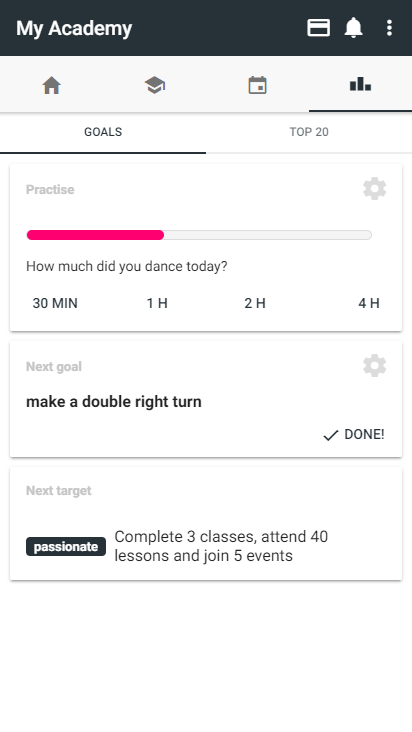 dance practise and goals setting page