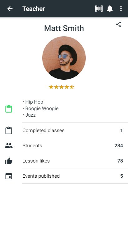 teacher profile page